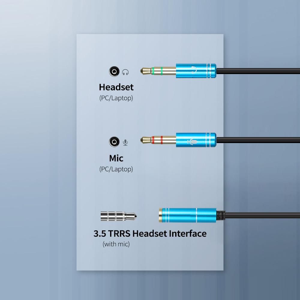 3.5mm Female to Dual 3.5mm TRS Male Audio Cable Headphone Splitter 3.5mm Y Splitter Gaming Headset to PC Laptop Adapter, Blue