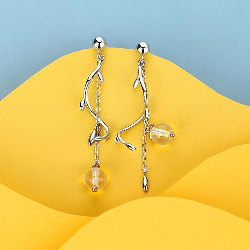 Original Chinese style 24 solar terms: Beginning of Autumn Yellow Crystal Tassel Earrings for Women's Simple and Elegant Earrings and Earrings