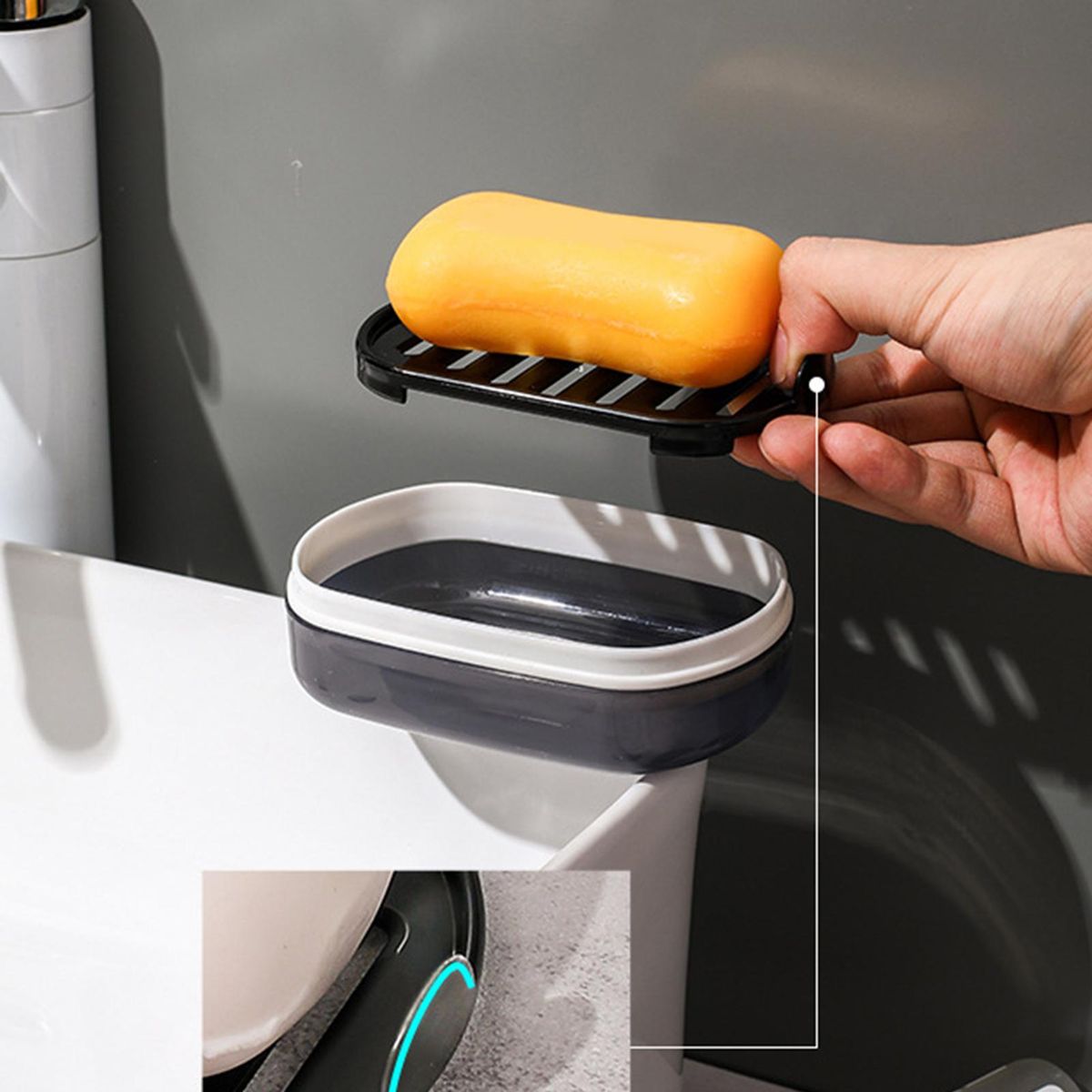 Soap Dish Bathroom Double Layer Soap Box Black