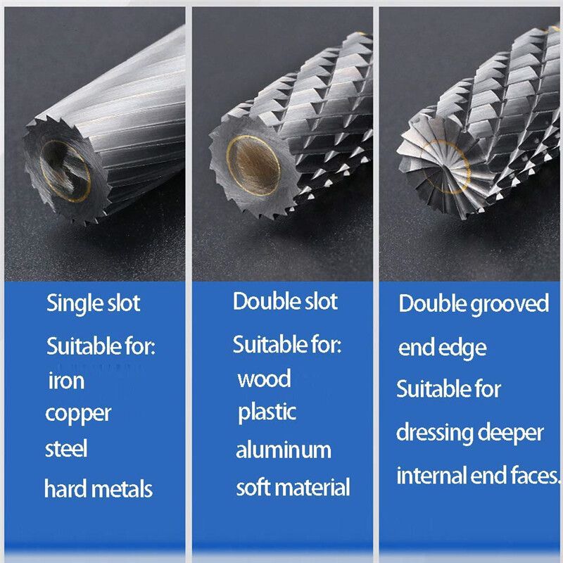 5PCS 1/4'' 6/8/10/12/14mm Head Shank Long Tungsten Carbide Burs Steel Rotary Aluminum Cut Burr Wood Rasp Drill Bits Tool
