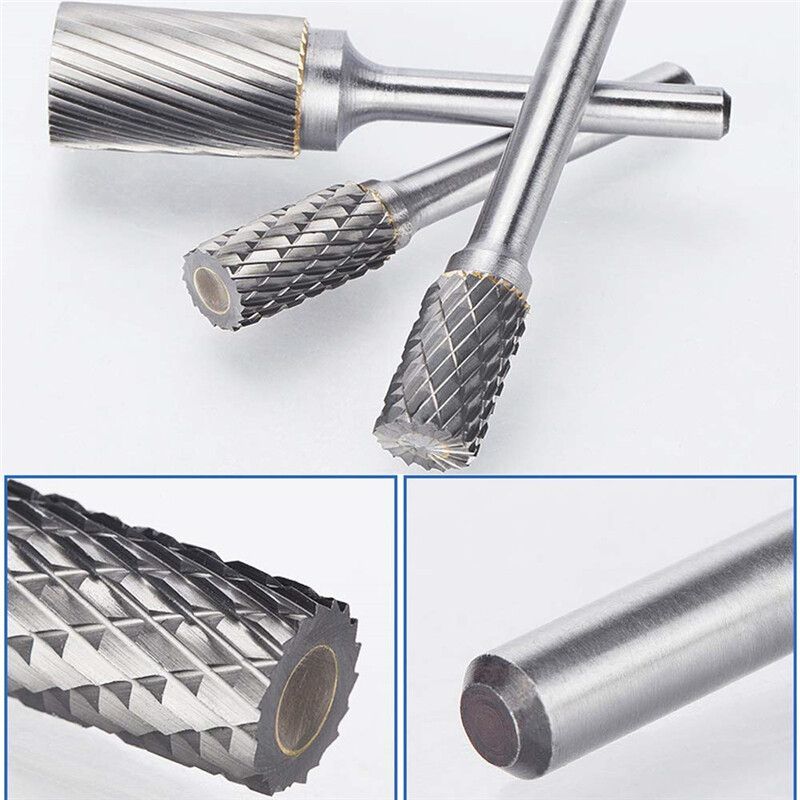 5PCS 1/4'' 6/8/10/12/14mm Head Shank Long Tungsten Carbide Burs Steel Rotary Aluminum Cut Burr Wood Rasp Drill Bits Tool