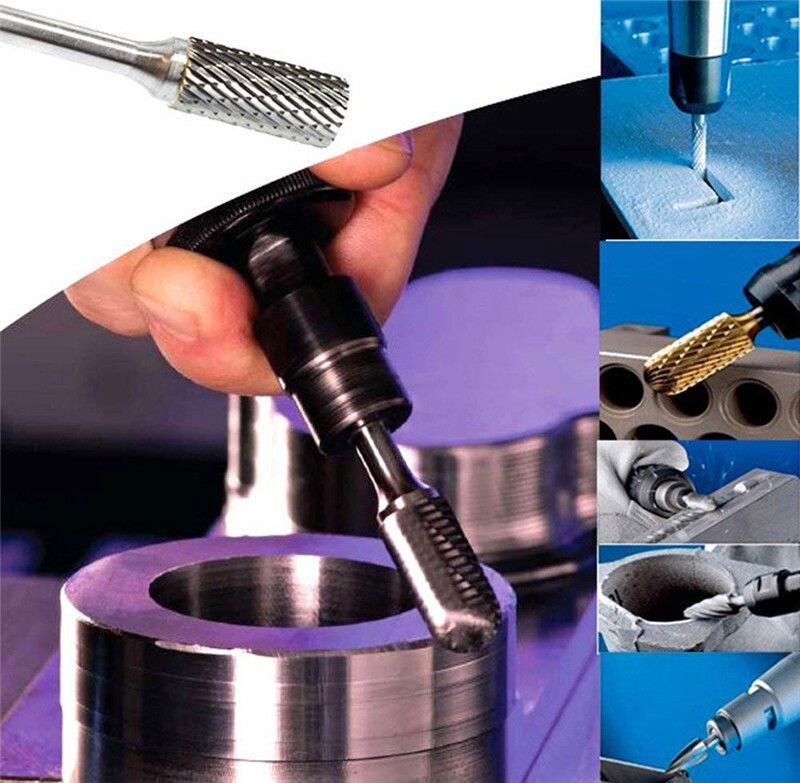 5PCS 1/4'' 6/8/10/12/14mm Head Shank Long Tungsten Carbide Burs Steel Rotary Aluminum Cut Burr Wood Rasp Drill Bits Tool