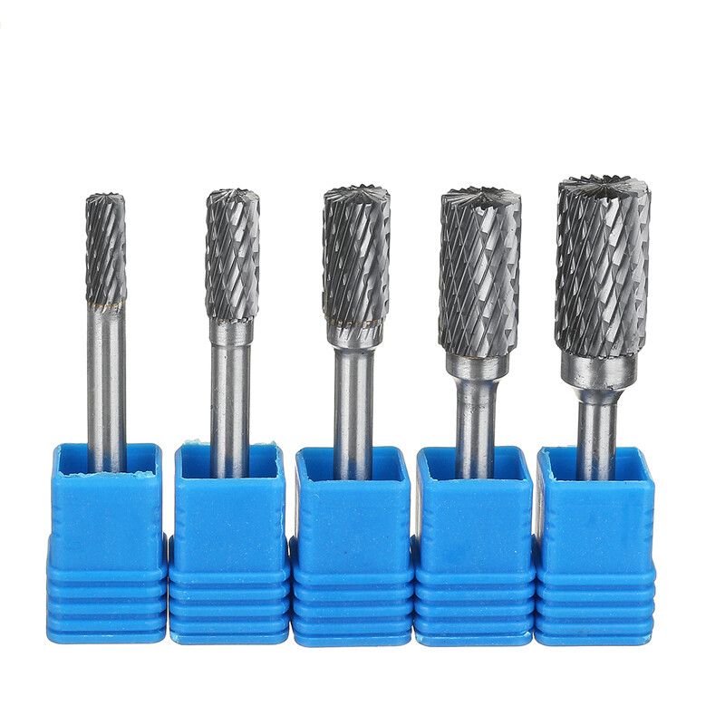 5PCS 1/4'' 6/8/10/12/14mm Head Shank Long Tungsten Carbide Burs Steel Rotary Aluminum Cut Burr Wood Rasp Drill Bits Tool