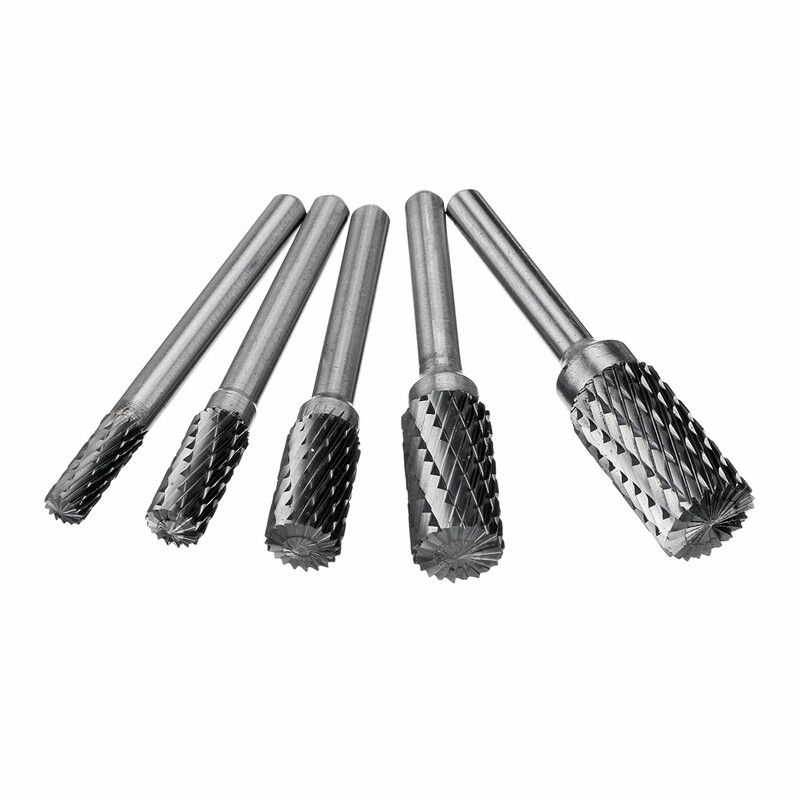 5PCS 1/4'' 6/8/10/12/14mm Head Shank Long Tungsten Carbide Burs Steel Rotary Aluminum Cut Burr Wood Rasp Drill Bits Tool