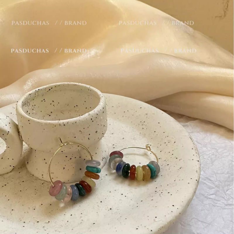 Earrings Women's 925 Silver Colorful Beaded Ear Buckle Ring