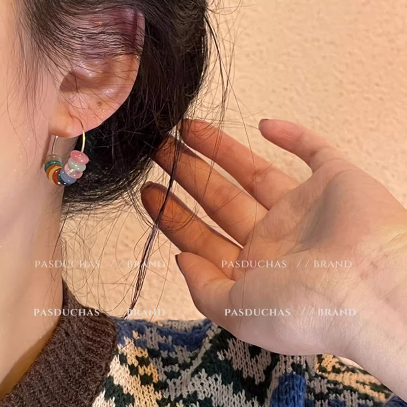Earrings Women's 925 Silver Colorful Beaded Ear Buckle Ring