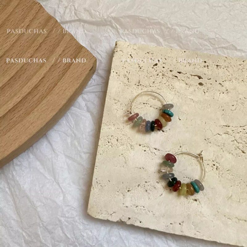 Earrings Women's 925 Silver Colorful Beaded Ear Buckle Ring