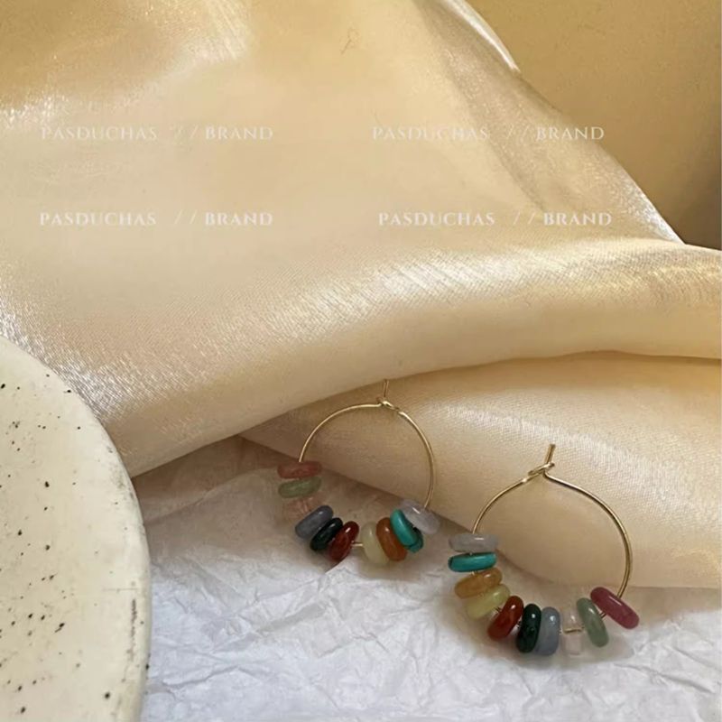 Earrings Women's 925 Silver Colorful Beaded Ear Buckle Ring