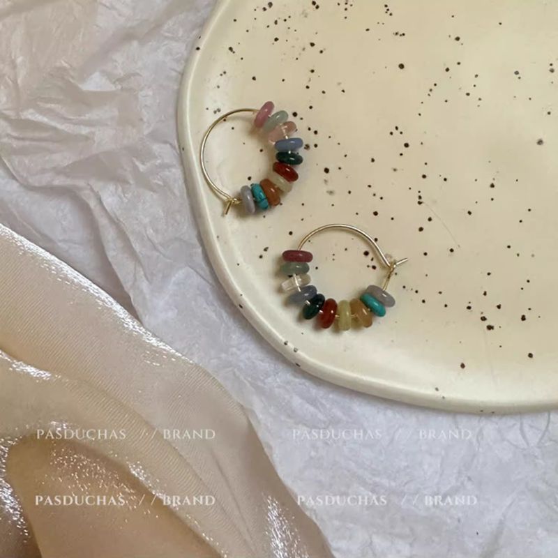 Earrings Women's 925 Silver Colorful Beaded Ear Buckle Ring