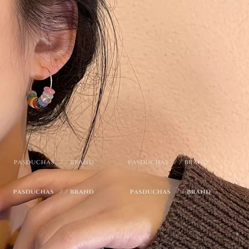 Earrings Women's 925 Silver Colorful Beaded Ear Buckle Ring