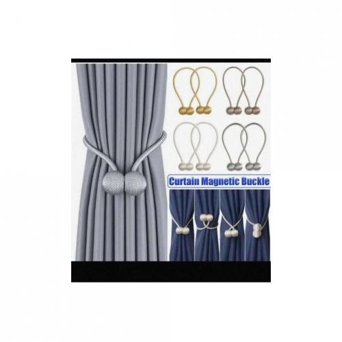 2 Pcs Magnetic Polyester Curtain Tieback Holder Hook(Silver
