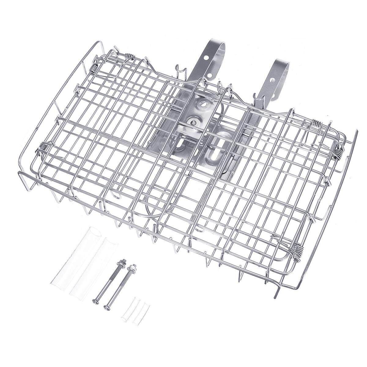 Foldable Metal Wire Basket Front Bag Rear Hanging Basket For Mountain Bike Bicycle Silver