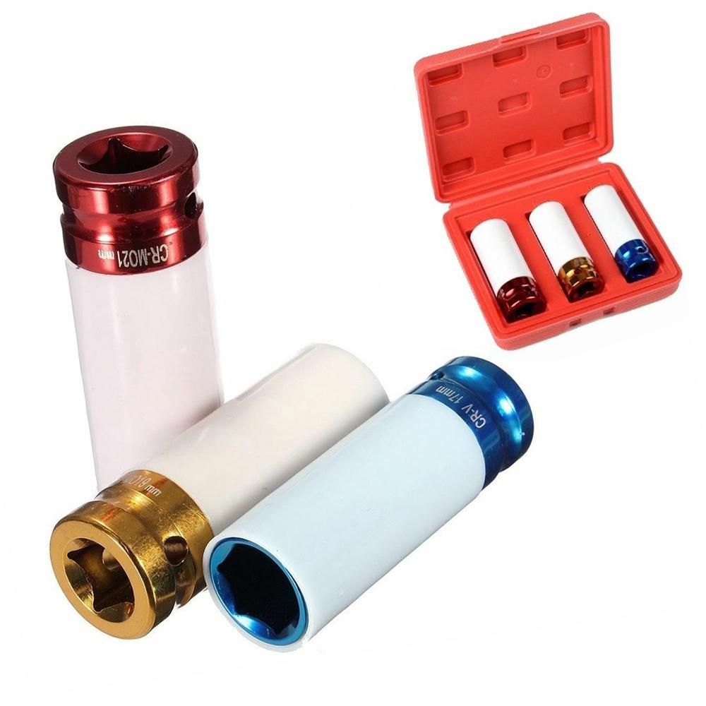 Wheel Nut Thin Wall Deep Impact Socket Set 17 19 21mm