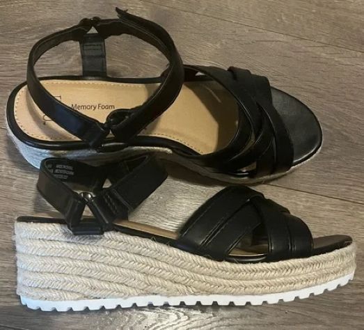 Ladies Espadrilles Wedge Sandals -Black( US 10/EUR 40/41)