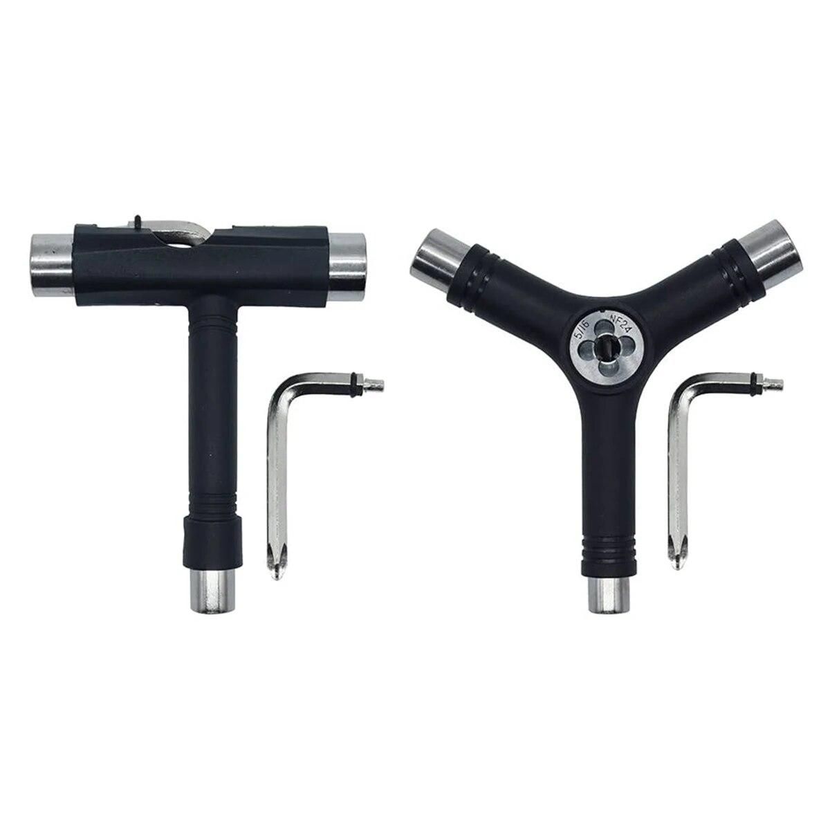 2Pcs Multifunctional Skateboard Tools All-In-One T-Shape + Y-Shape Service Tool Set Fits for All Kinds of Skateboard Stents