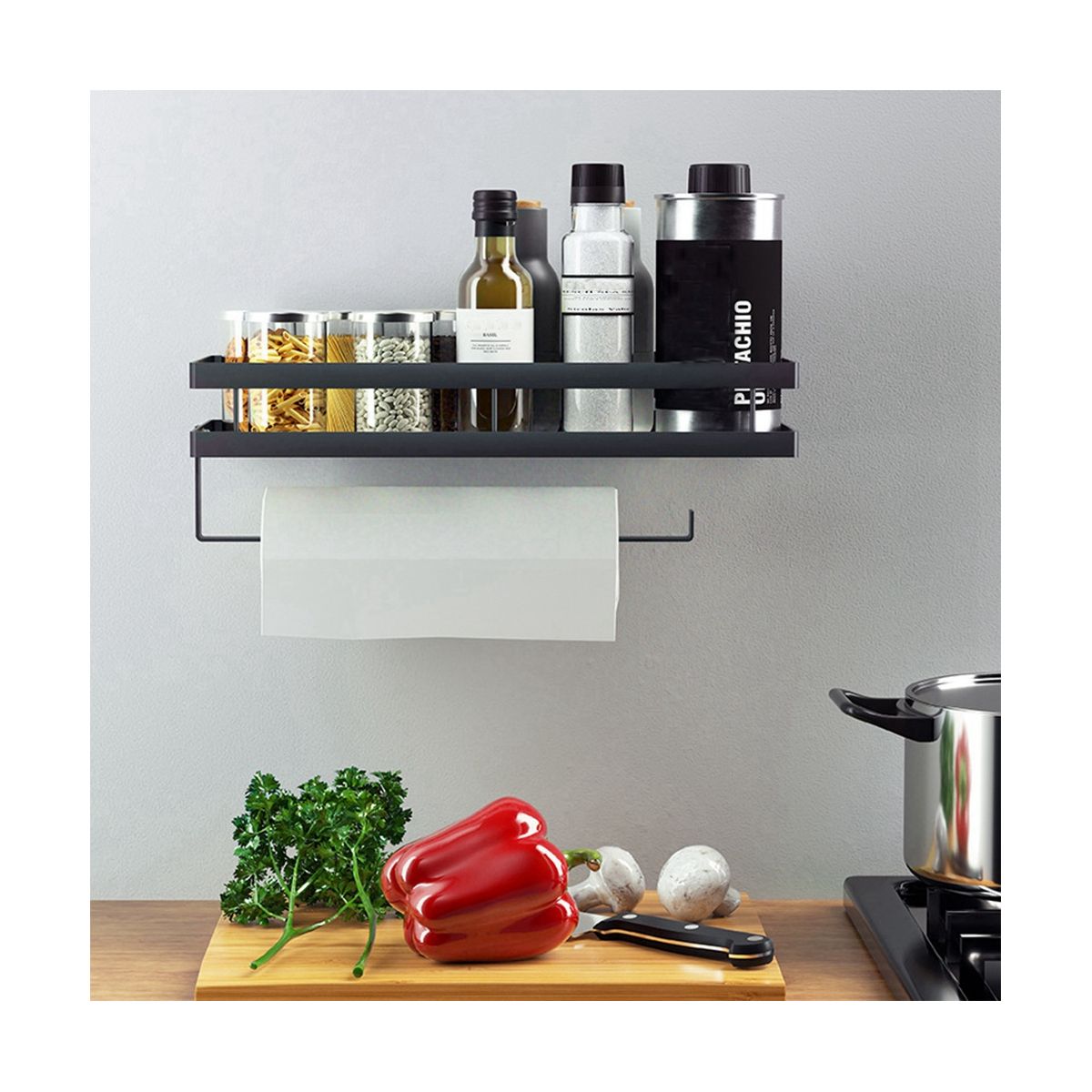 Spice Rack, Hanging Spice Rack with Kitchen Roll Holder and