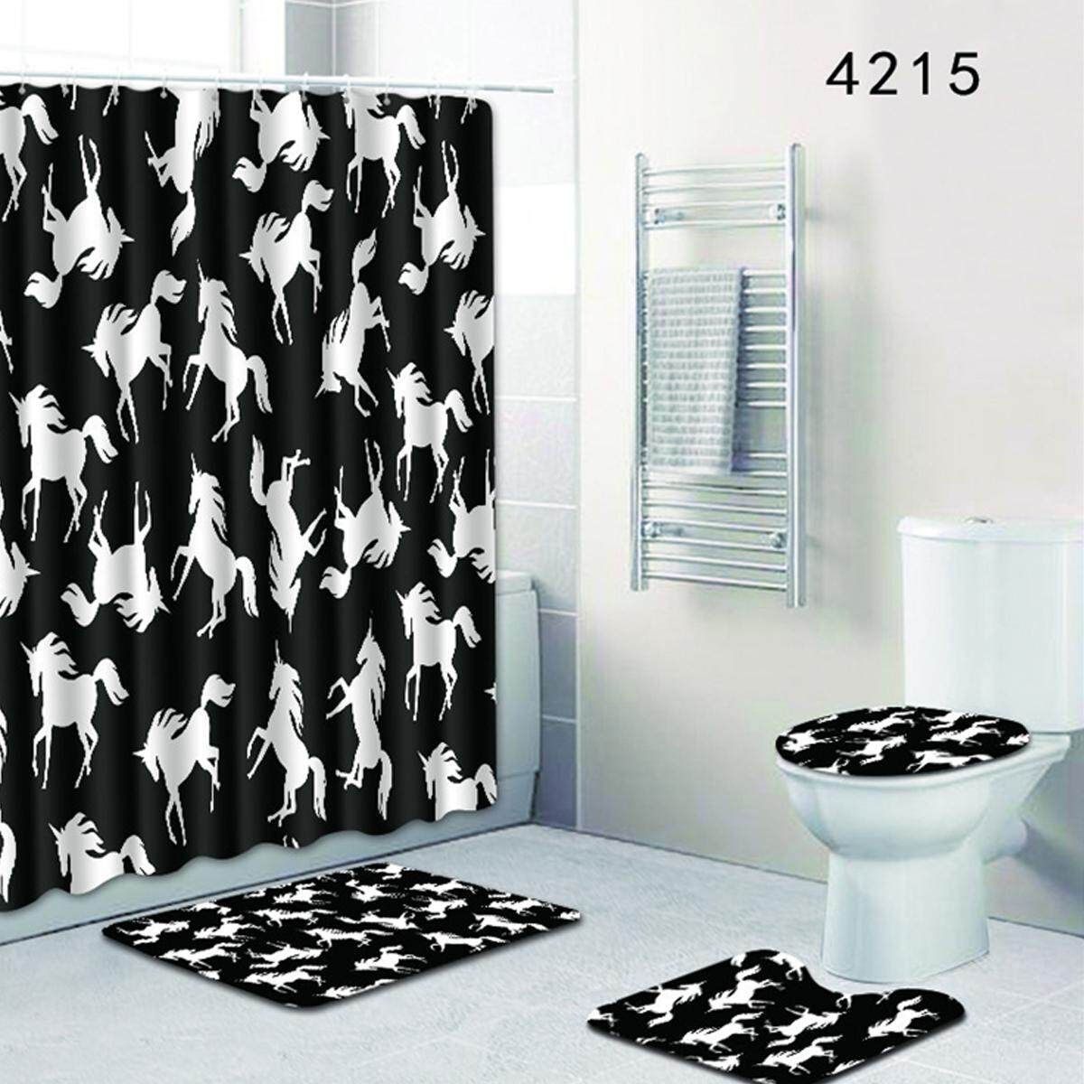 Model 4215 Bathroom Shower Curtain Toilet Cover Mat Set 4PCS