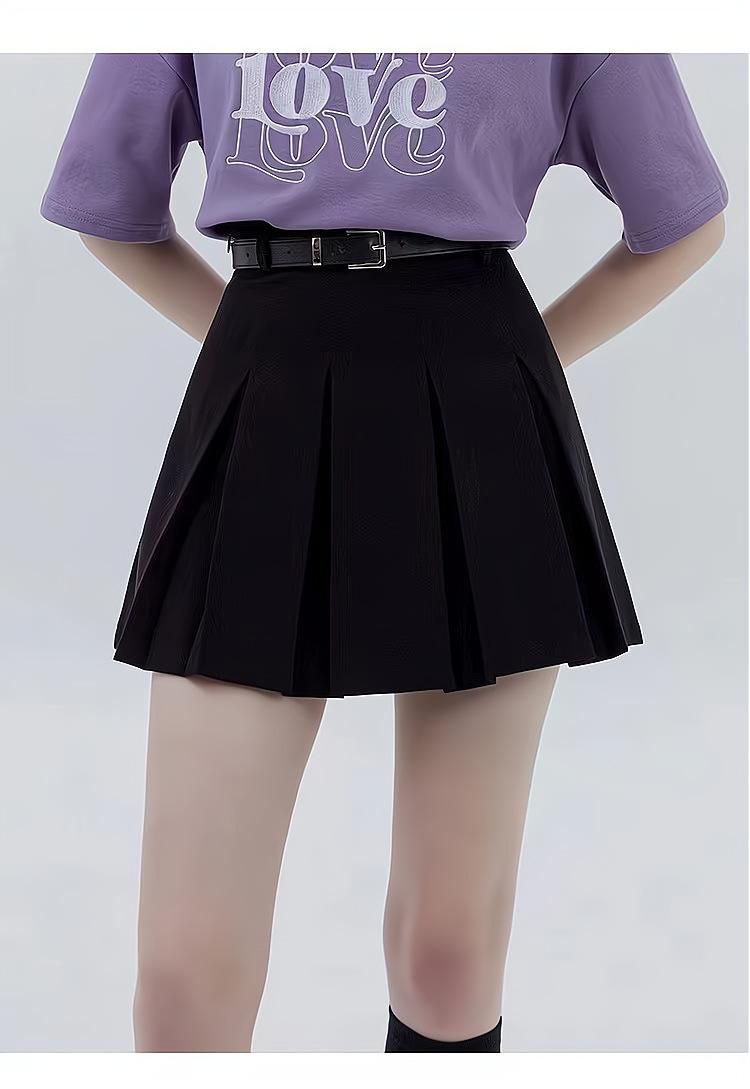 2023 Spring/Summer Academy Style Small Tall Waist Slim Pleated Skirt Belt Short Skirt Short Pleated