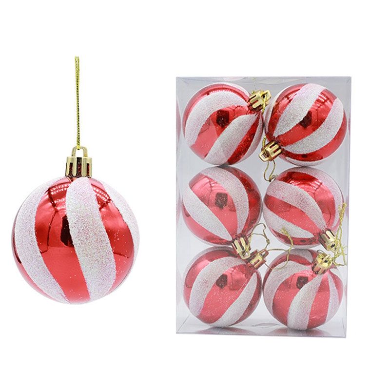6PCS 6cm Painted Christmas Ball Decoration Props(Red And White Spiral Stripes)