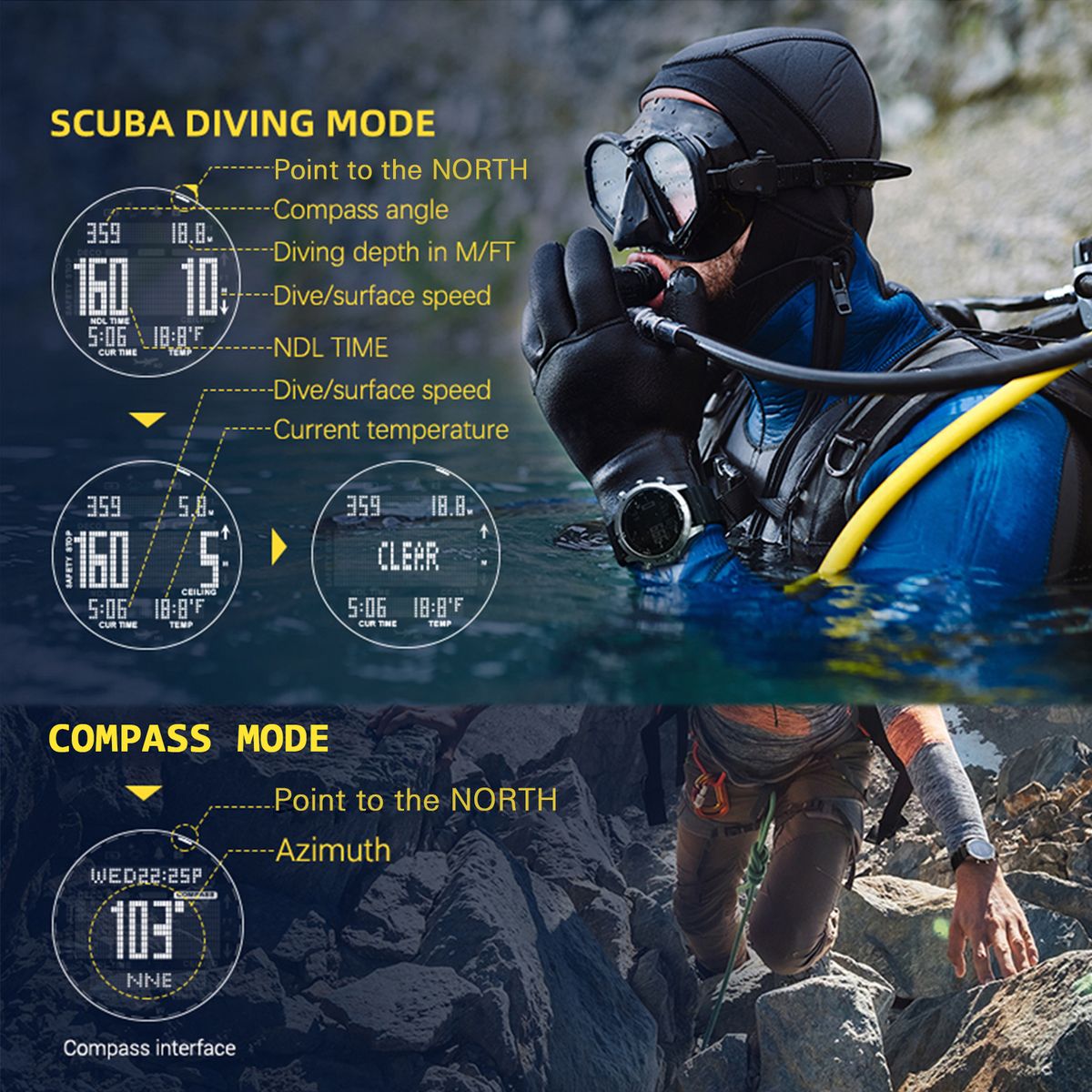 Digital Dive Watch For Men Dive Computer Watch Scuba Diving