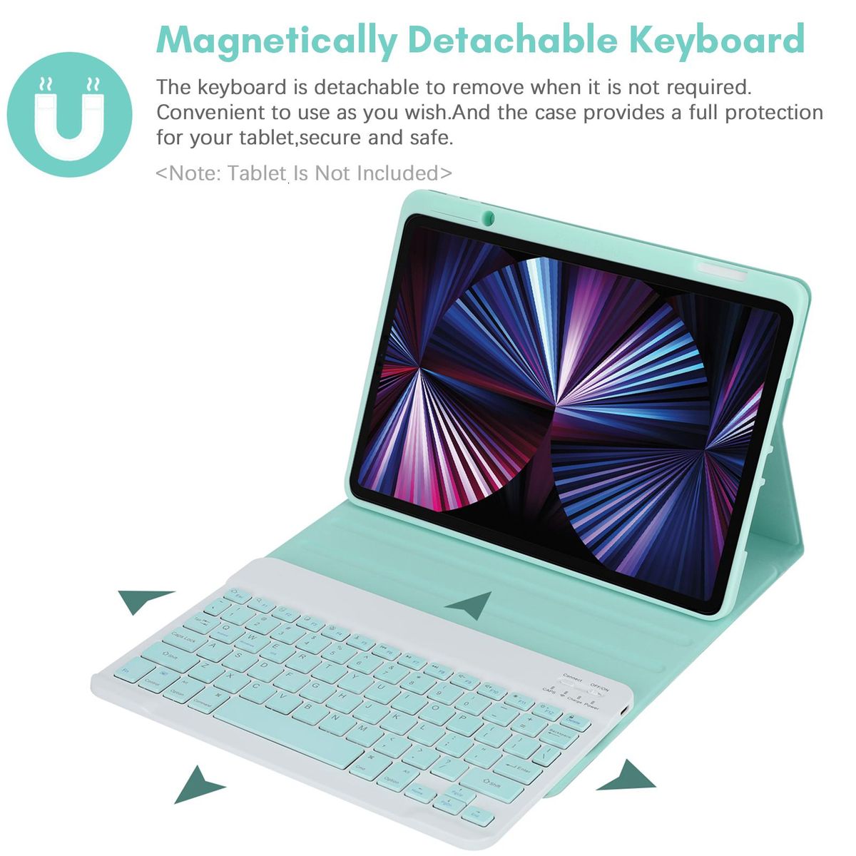 Wireless BT Keyboard USB Keypad with PU Leather Protecting Case for Tablet Compatible with iPad Air 4 10.9in/iPad Air5 10.9in/iPad Pro 11in(2018)/iPad 11in(2020)/iPad 11in(2021)/iPad 11in(2022)