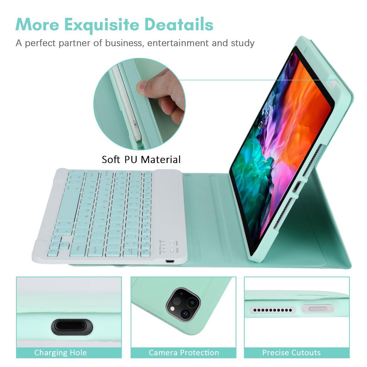 Wireless BT Keyboard USB Keypad with PU Leather Protecting Case for Tablet Compatible with iPad Air 4 10.9in/iPad Air5 10.9in/iPad Pro 11in(2018)/iPad 11in(2020)/iPad 11in(2021)/iPad 11in(2022)