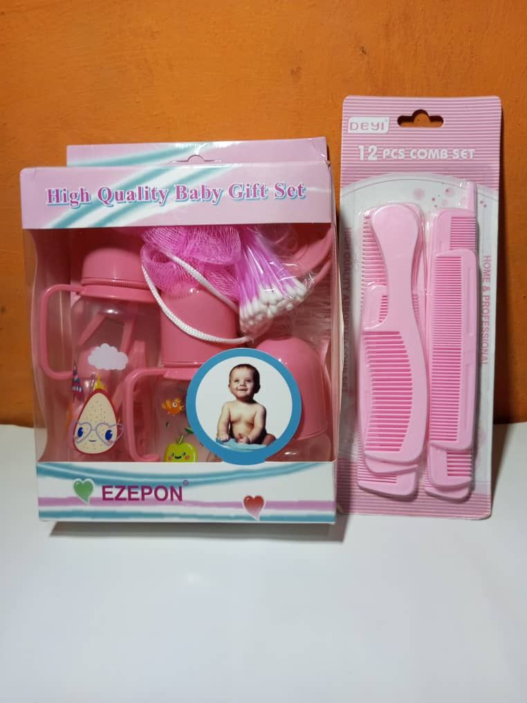 Pink Feeding Bottles Baby Gift Set + 12pcs Comb