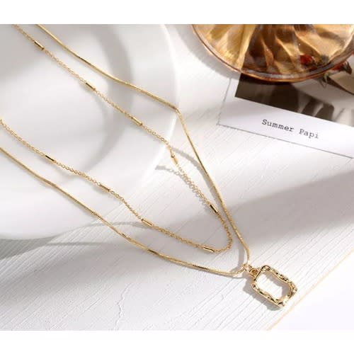 Women Multilayer Square Pendant & Chain