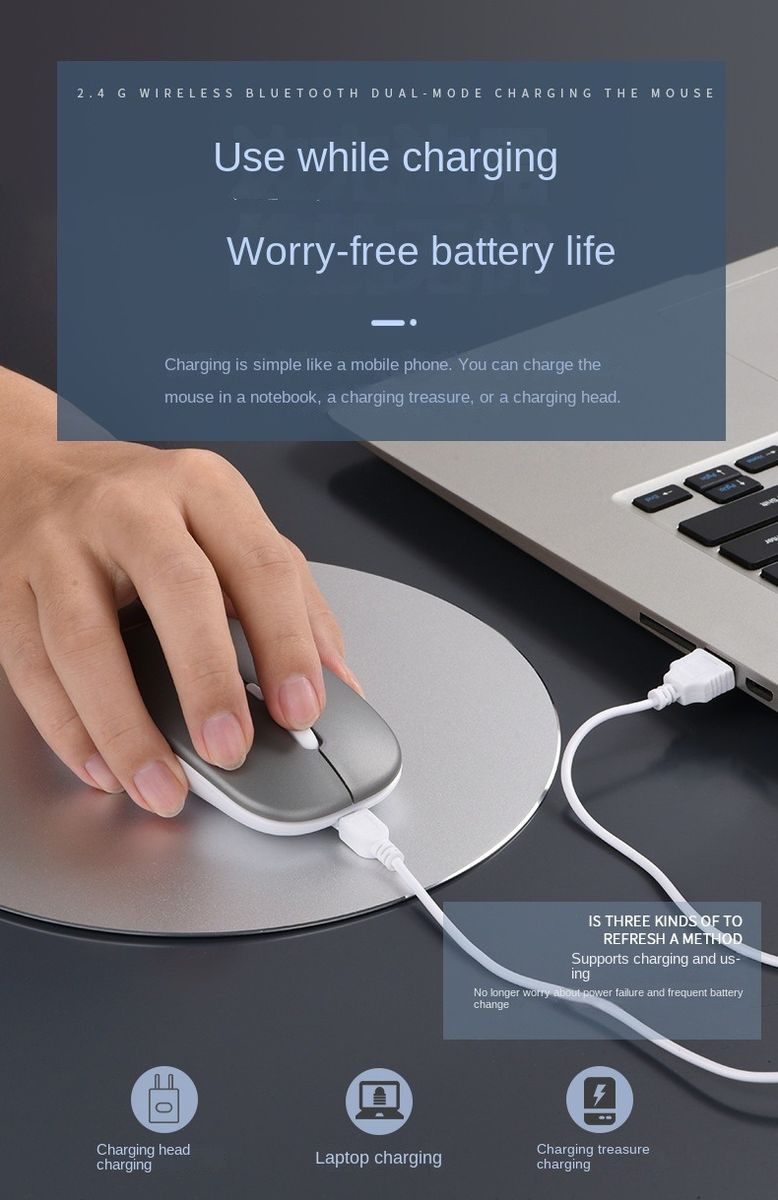 Gray X1 2.4GHz LED Wireless Rechargeable Mouse