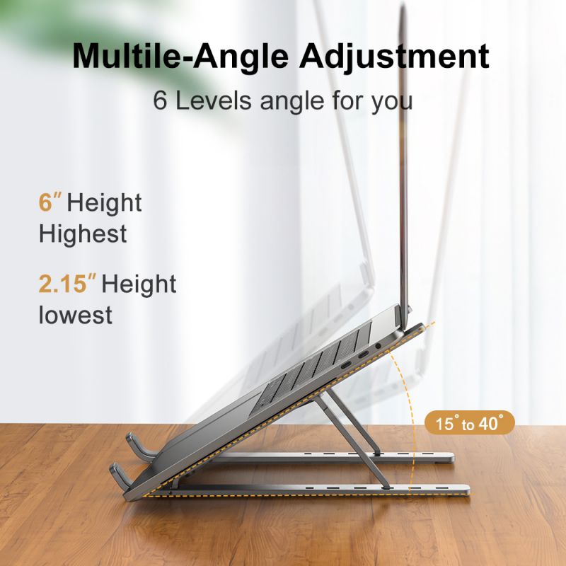 Metal Foldable Adjustable Stand Holder For Laptop  Silver