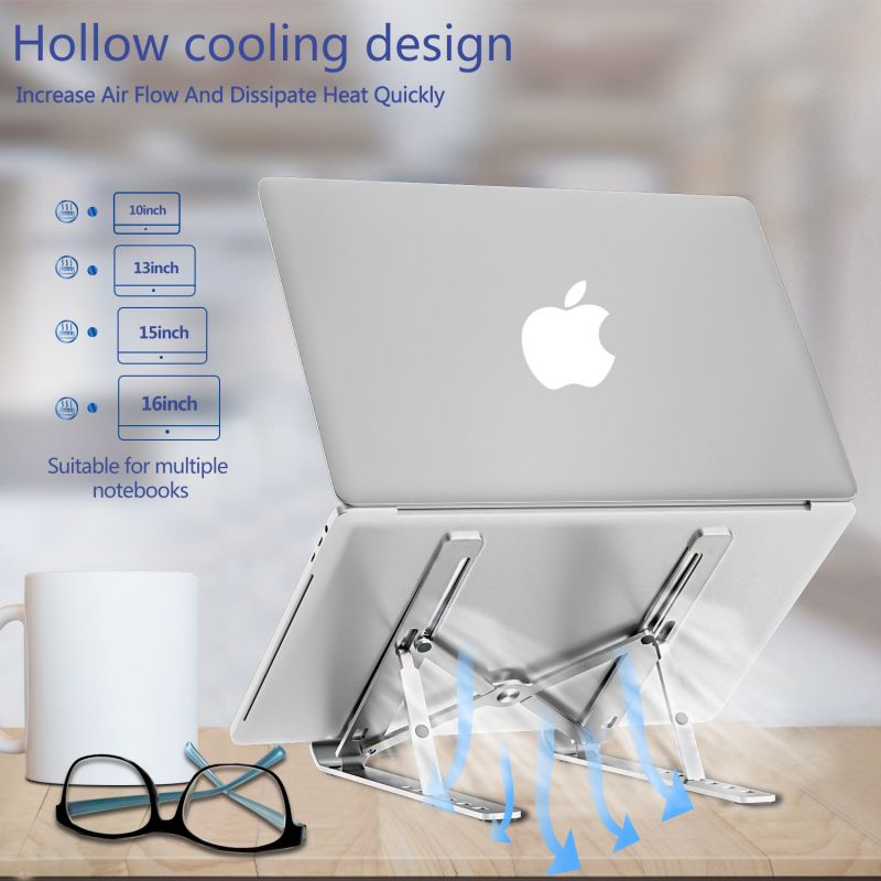 Metal Foldable Adjustable Stand Holder For Laptop  Silver