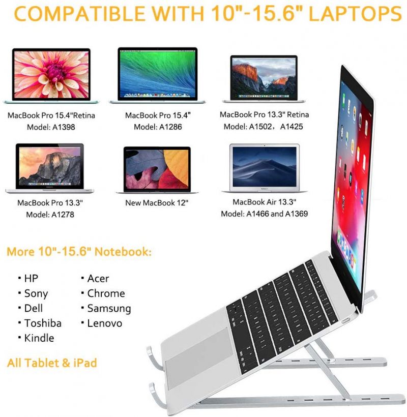 Metal Foldable Adjustable Stand Holder For Laptop  Silver