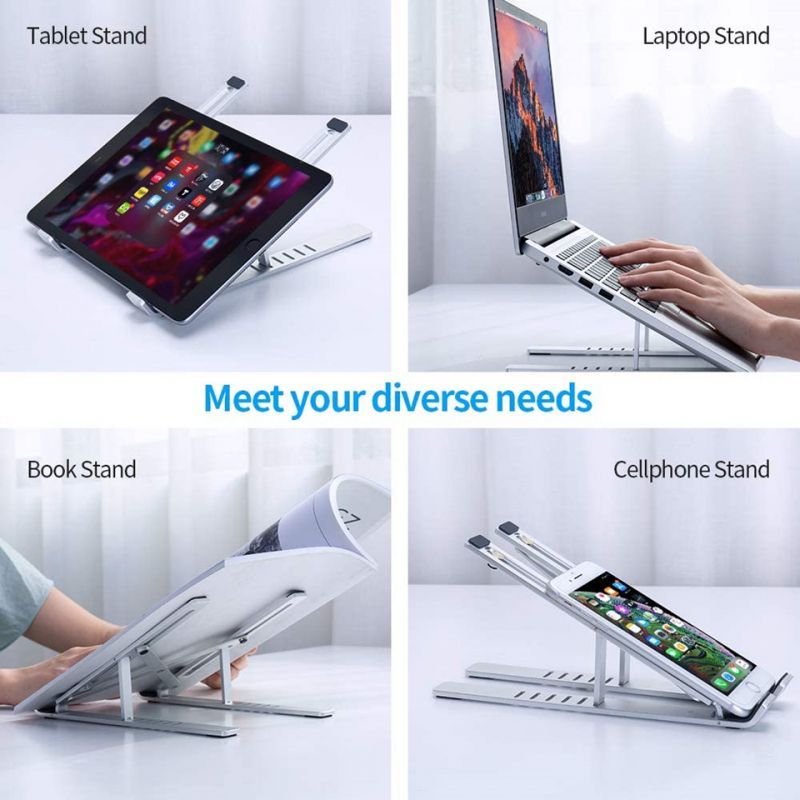 Metal Foldable Adjustable Stand Holder For Laptop  Silver