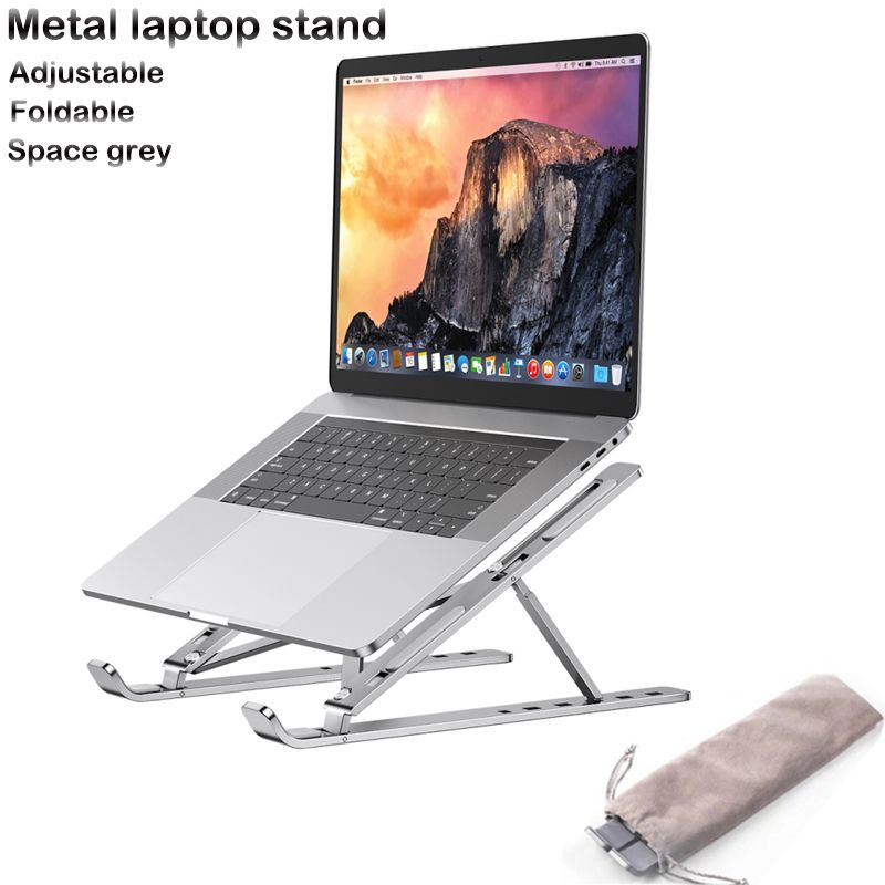 Metal Foldable Adjustable Stand Holder For Laptop  Silver