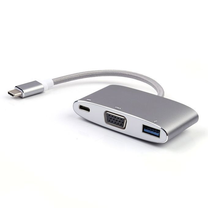 USB 3.1 Type-C To VGA /USB 3.0/Type C Adapter Converter For The New Macbook 12 Inch Laptop, Google New Chromebook Pixel And Other USB 3.1 Type C Supported Devices(Silver)