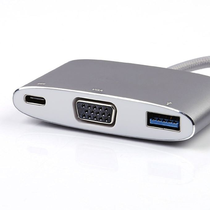 USB 3.1 Type-C To VGA /USB 3.0/Type C Adapter Converter For The New Macbook 12 Inch Laptop, Google New Chromebook Pixel And Other USB 3.1 Type C Supported Devices(Silver)