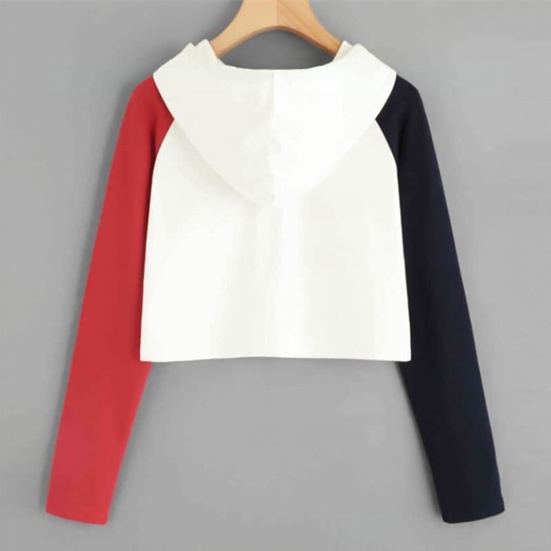 Women Black & Red Contrast Off White Crop Hoodie