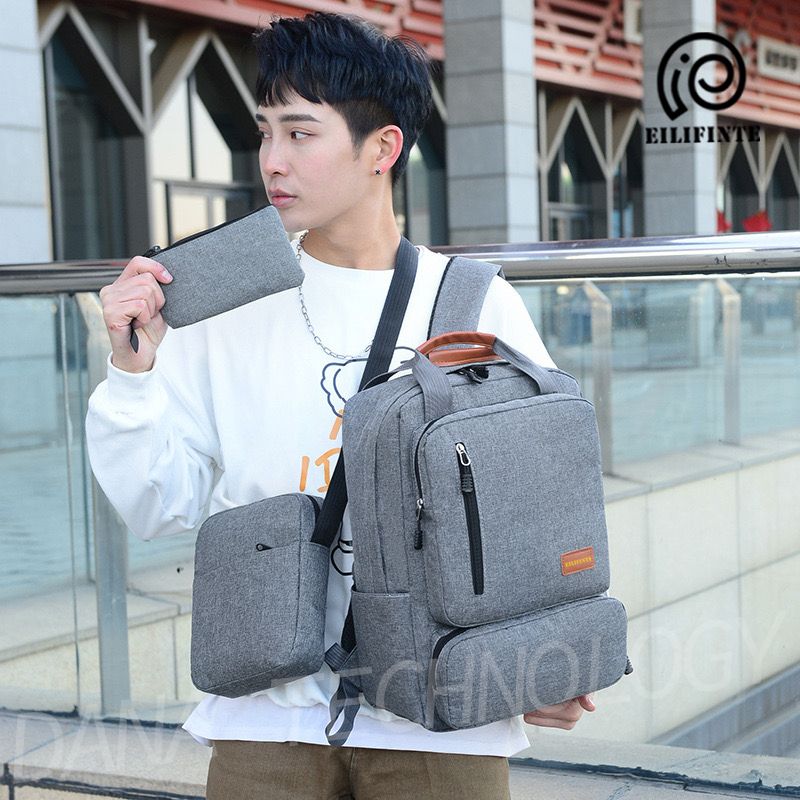 B10 Quality 3 IN 1 Business Bag Set Backpack-Grey