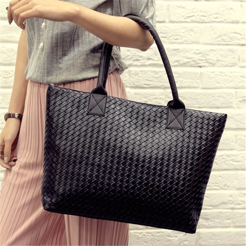 Women's Bag Tote Bag Handbag Pure Black Woven Pattern Underarm Bag