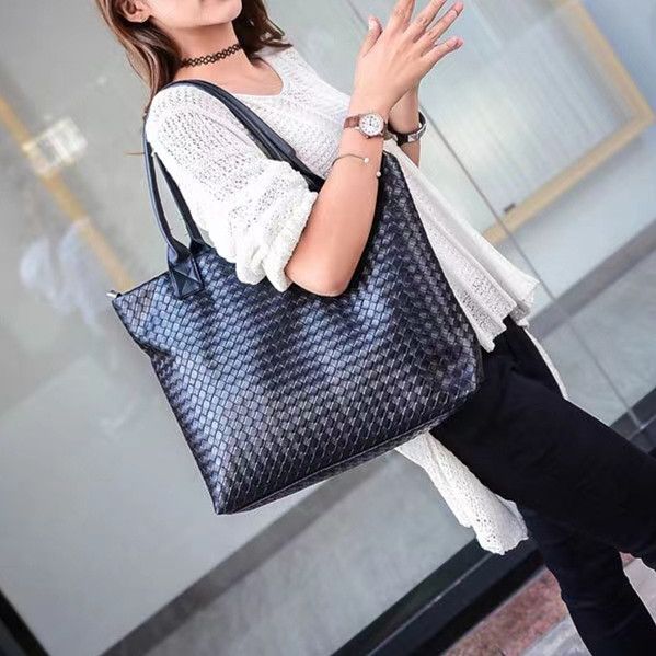 Women's Bag Tote Bag Handbag Pure Black Woven Pattern Underarm Bag