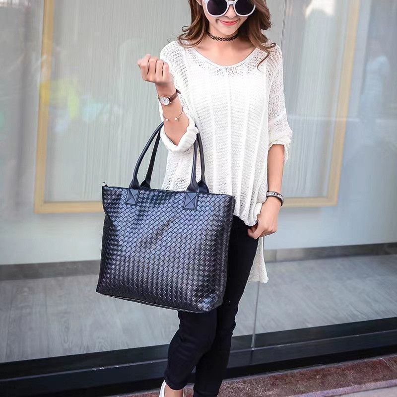 Women's Bag Tote Bag Handbag Pure Black Woven Pattern Underarm Bag