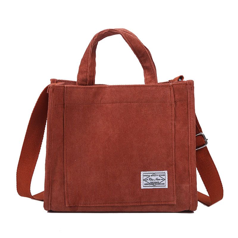 Women Corduroy Zipper Shoulder Bag Small Cotton Canvas