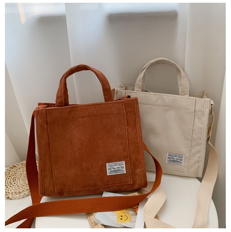 Women Corduroy Zipper Shoulder Bag Small Cotton Canvas
