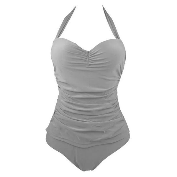 Women's Sexy One Piece Solid Color Beach Swimsuit - Grey