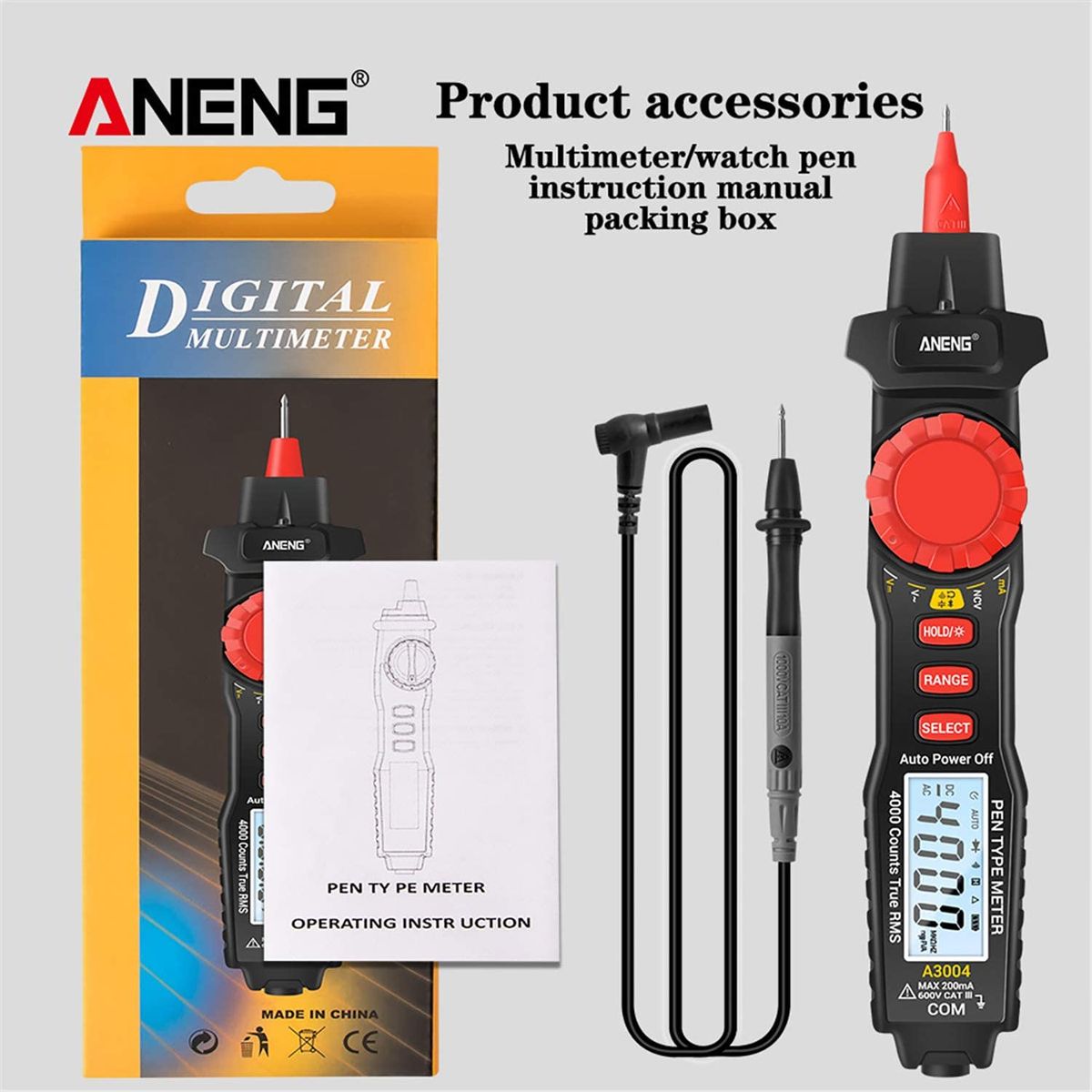 A3004 Digital Pen Multimeter Automatic Range NCV ACDC Voltmeter Ammeter Ohmmeter Resistance Meter