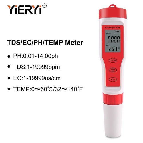 TDS PH Meter PH/TDS/EC/Temperature Meter Digital Water Quality Monitor Testing For Pools Drinking Water