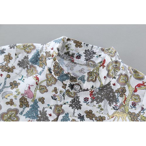 Boys Flowers Printed Shirt + Short Pant Cotton Suit - White