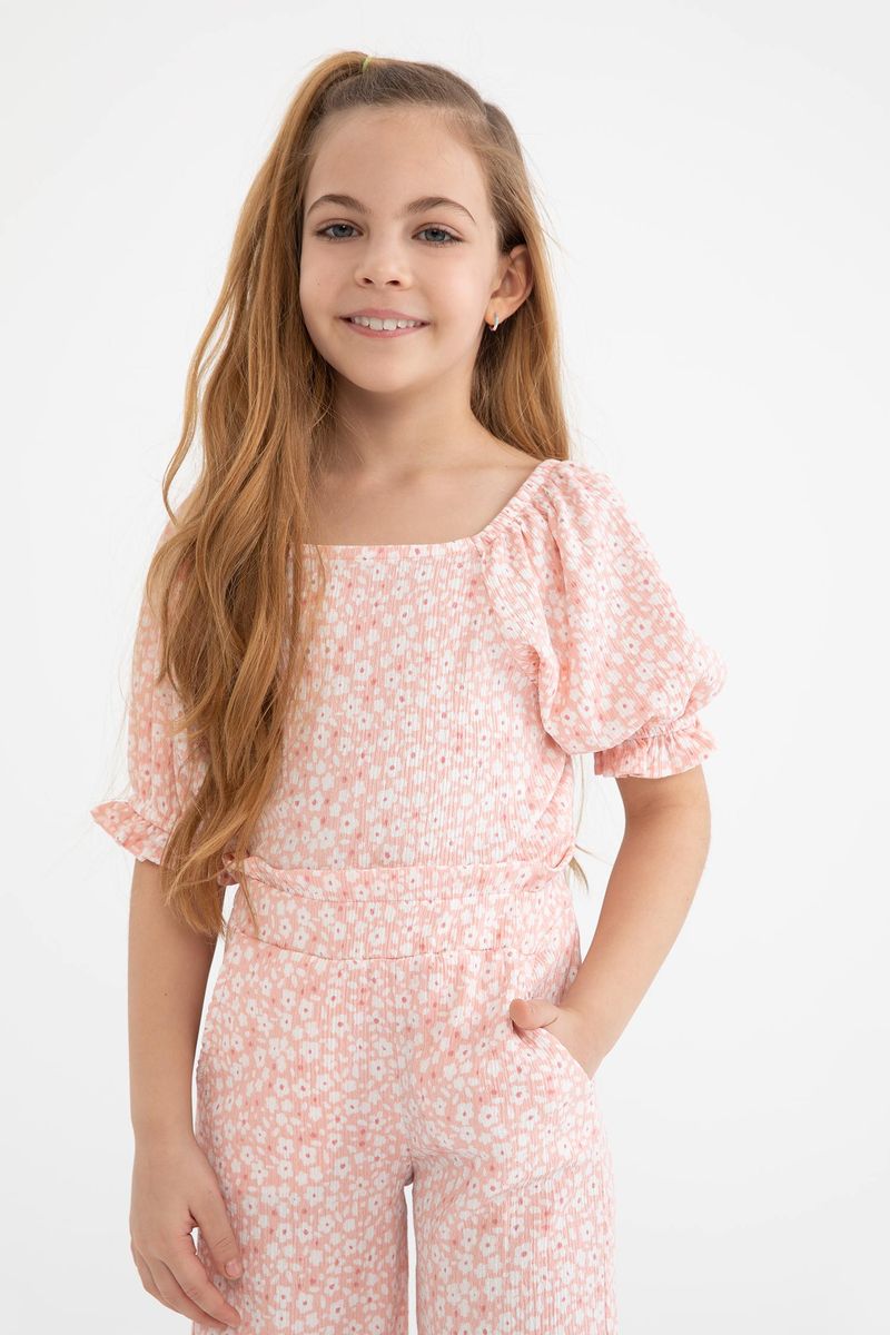 Girl Regular Fit Knitted Short Sleeve Body - Pink