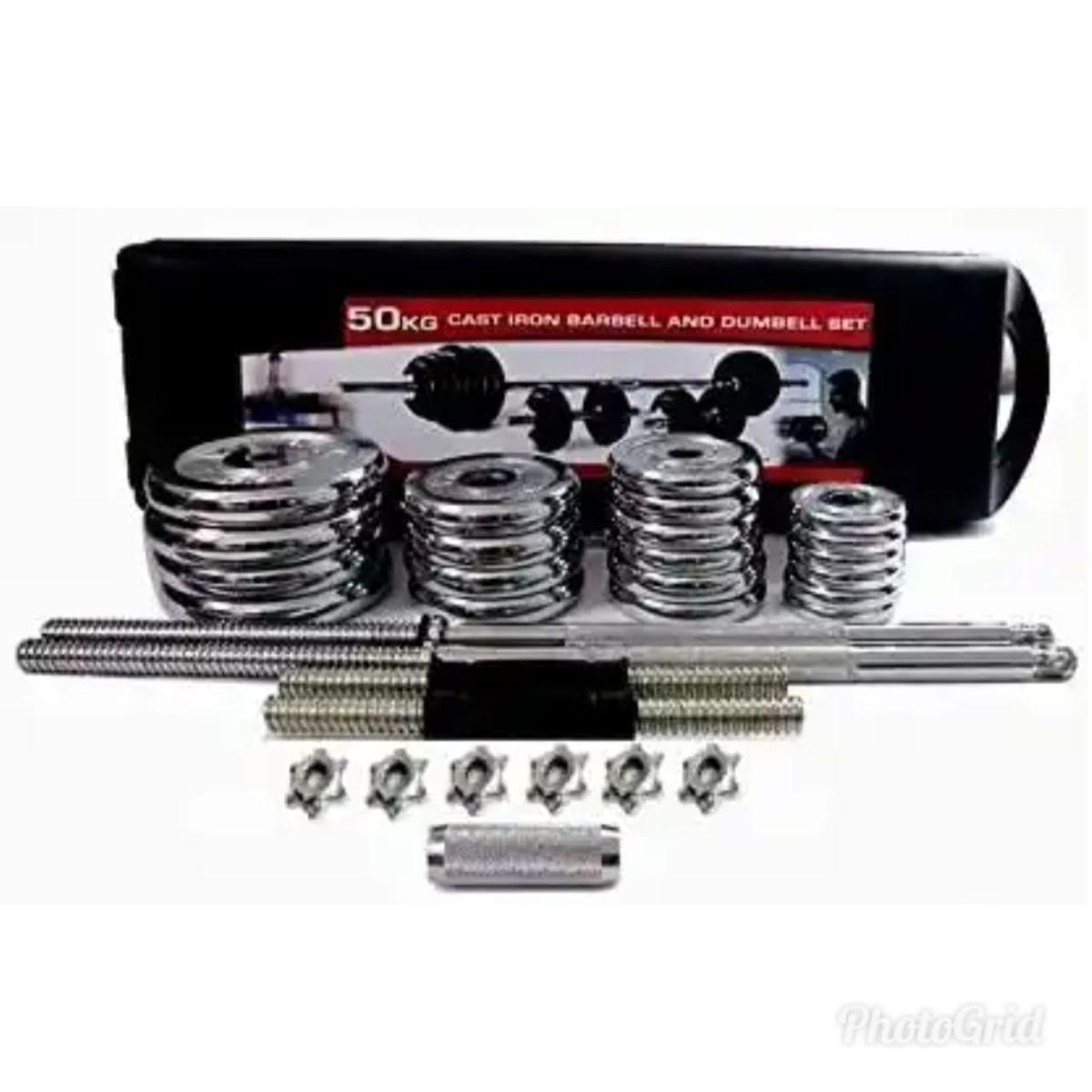 50KG Boxed Chrome Barbell With Dumbbell Set