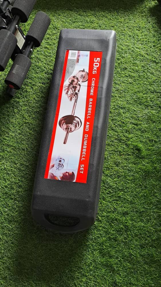50KG Boxed Chrome Barbell With Dumbbell Set